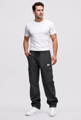 Image of DEELMO Cargo Pant for Men | Cotton Cargo's Pant | Men's Cotton Cargo Trousers | Elastic Drawstring Waist Straight Fit | Comfortable Breathable Cargos for Casual to (Available in Pluse Size)