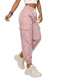 Vrtige Women's Cargo Pants Baggy Parachute High Waisted Joggers with Pockets Casual Hiking Cinch Bottom Pants Pink Small