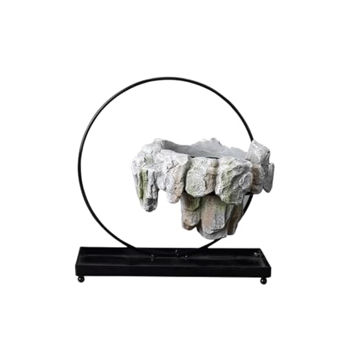 HTYUKFDG Floating Island Planter with Metal Frame Suspension Hanging Resin Rockery Plant Pot Chinese Art Micro Landscape Flower Pot for Asparagus Fern Succulent