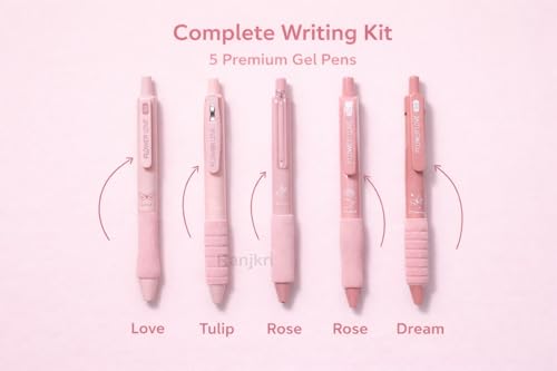 Image of 5Pcs Soft Grip Gel Pen Set 0.5mm Fine Tip Smooth Writing Pens Cute Aesthetic Pink Or Green Gel Pens for School College Office Journaling Gift for Kids Girls Stationery Lovers