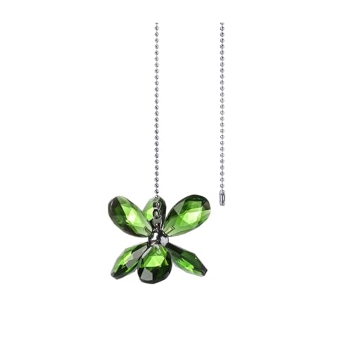 HUFFA Accessoires d'éclairage de jardin - Interrupteurs décoratifs for ventilateurs avec chaînette à feuilles et perles et pendentif en cristal(Grass Green)