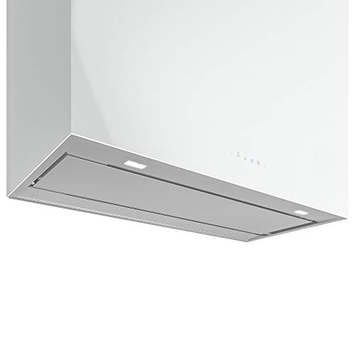 Futuro Futuro Lombardy White 36 Inch Wall-Mount Range Hood, Stainless Steel & White Glass, Led, Ultra-Quiet, With Blower #TOP7