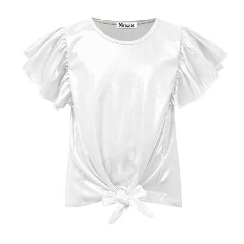 Image of Mirawise Girls Shirts Metallic Tops Clothes Tshirt Ruffle Short Sleeve Tee Size 6-14