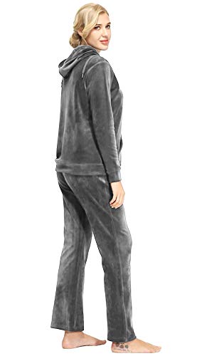 Dolcevida Women's Velour Tracksuits 2 Piece Outfits Hoodie & Sweatpants Sweatsuit Set, Full Zip-grey, Medium