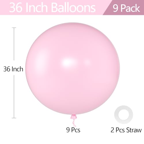Image of KALOR 9 Pcs 36 Inch Large Pastel Pink Big Giant Round Latex Balloons