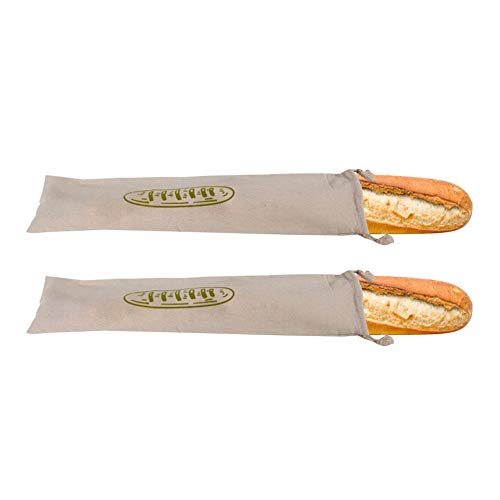 AZXAZ Sac à pain en lin - Sac de rangement alimentaire naturel - Double cordon de serrage - Réutilisable - Cadeau pour Baker Home Shop (2 sacs à baguettes) Cover