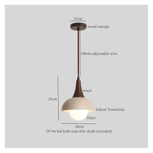 Lustre moderne en travertin jaune et LED intégrée - 2