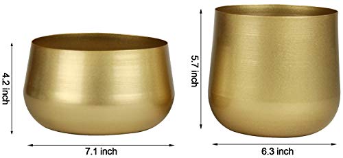 Vixdonos Gold Metal Flower Pots Garden Planters, 7.1/6.3 inch Indoor Round Succulent Containers - Image 2