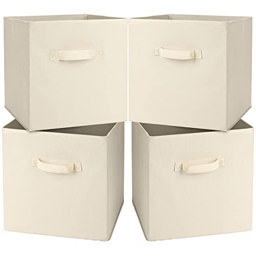 Fasiner Extra große Aufbewahrungsboxen, 33 x 33 x 33 cm, Set mit 4 faltbaren Aufbewahrungswürfeln mit Griff, für Zuhause, Krankenschwester, Büro, Spielzimmer, Spielzeug Organisation (Beige) Cover