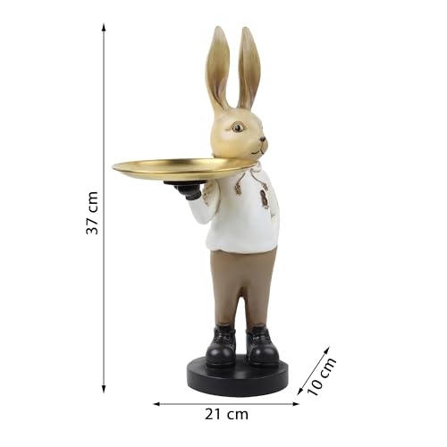 Image of ARMONIA Decorative Rabbit Butler Figurine with Gold Tray, Premium Matte Finish, Decoration for Home & Office, 37 cm Tall