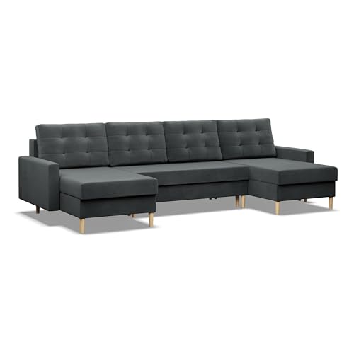 Mebligo - U-Förmige Ecksofa mit Schlaffunktion und Bettkasten BLANK, Couch U Form 294x88x140 cm, Klappsofa mit Schlaffunktion, Wohnzimmer Eckcouch mit Bettfunktion - Ecksofa Dunkelgrau