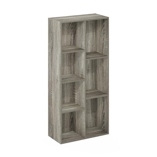 Image of Furinno LUDER Book Shelf, 7-Cube Bookshelf, Bookcase with Open Shelves, 9.4 x 19.5 x 41.7, Easy Assembly, for Living Room, Bedroom, Home Office, French Oak