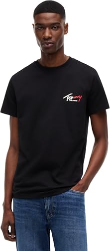 Tommy Jeans Herren T-Shirt Kurzarm Slim Sign Chest mit Logo, Schwarz (Black), XL – Ansicht 1