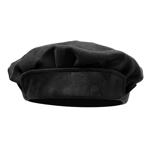 FURPHI Medieval Beret Cap for Men Women Faux Suede Hat Christmas Costume Renaissance Faire Accessories(Dark)