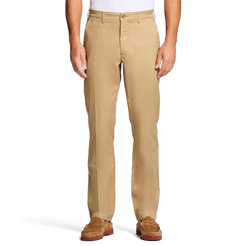 Izod Men's Performance Stretch Straight Fit Flat Front Chino Pant, Cedarwood Khaki, 29 30