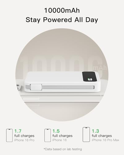 Image of Magnetic Power Bank, 10,000mAh Wireless Portable Charger for Mag-Safe 15W Fast Charging, Battery Pack with USB-C Cable 20W in /Out for iPhone Air /17 /16 /15 /14 /13 /12 /Plus /Pro /Pro Max, AirPods & More