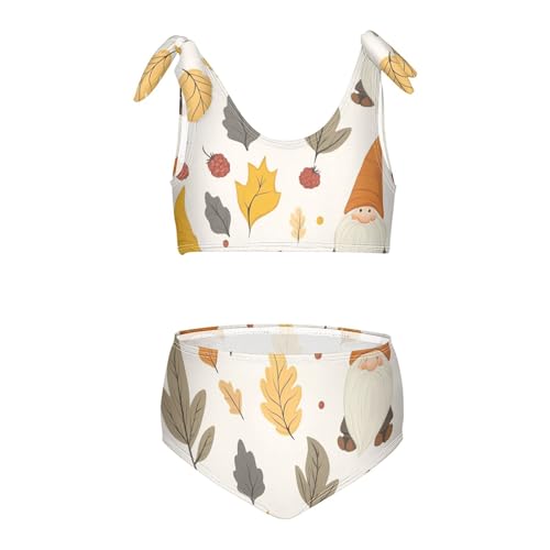 KLL Autumn Gnomes Yellow Leaves Berries Vintage Girls Two Pieces Bikini Sets Scoop Neck Bathing Suit Swimming Suits