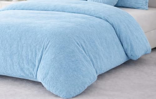 Image of Sands Luxurious 6Pc Bedding Set for Winter, 1 Double Duvet Cover,1 Double Bed bedsheet, 2 Pillow Covers, 2 Round Cushions, Ultra Soft Woollen Bedsheet Set- 90X100 inches (Sky)
