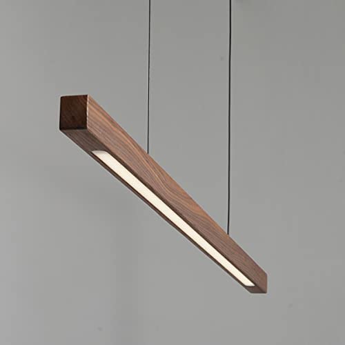 Bellastein Holz Pendelleuchte Dimmbar Mit Fernbedienung Pendellampe Holzbalken höhenverstellbar Kronleuchter Wohnzimmer, Deko Lampe Holzlampe Lichtfarbe 3000-6500 Kelvin (Farbe Walnuss, L80cm)
