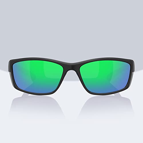 Ofwin Polarized Sports Sunglasses For Men Driving Fishing Cycling Running Sun Glasses Uv Protection(Black Frame/Green Mirror Lens) #TOP2