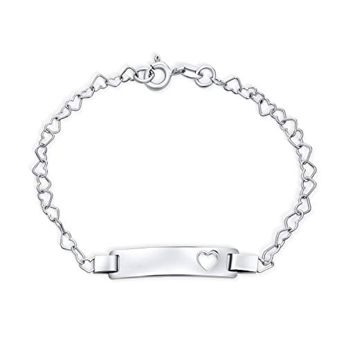 Bling Jewelry Personalized Delicate Petite Name Bar Plated Engrave Heart ID Identification Bracelet For Women Teen .925 Silver Sterling For Small Wrists 6 Inch Customizable