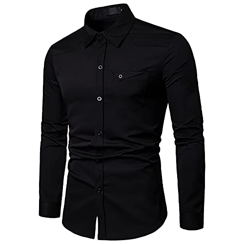 YINFEI Chemise Homme en Cotton Chemises à Manches Longues pour Hommes Business Classe Casual Repassage Facile (Noir, L) Cover
