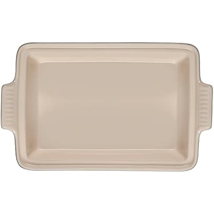Le Creuset Olive Branch Collection Stoneware Heritage Covered Rectangular Casserole, 4 qt., Marseille with Embossed Lid