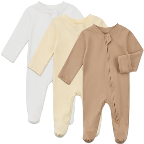 Image of Aablexema Baby Organic Cotton Pajamas 2 Way Zipper Preemie Newborn One Piece Outfit Long Sleeve Footed Sleepwear
