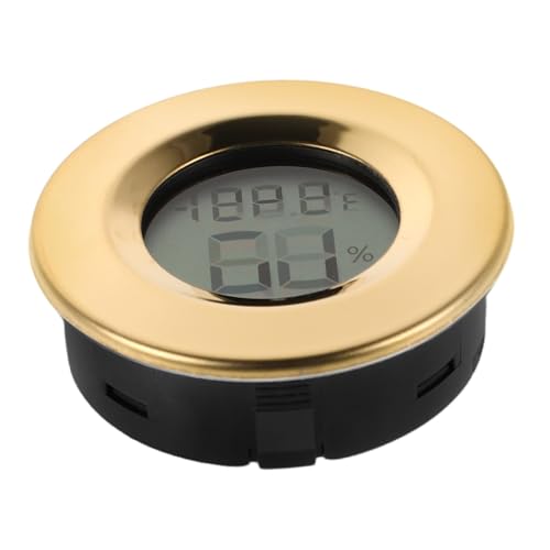 BESTYASH Mini Digital Reptile Humidity Gauge and Hygrometer Indoor Temperature and Humidity Meter for Reptile Tank and Home Use Lcd Display, Embedded Round Gold Design