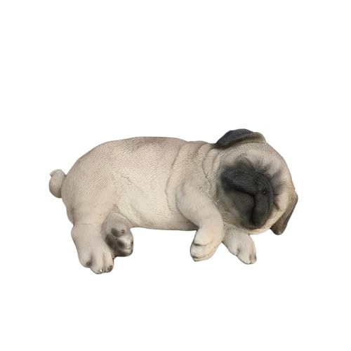 Figura de Pug Durmiendo en Resina Marrón para Jardín