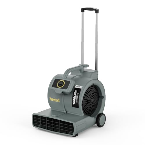 Image of AM1800-Classic 3 /4 HP Air Mover, Industrial Blower Fan with Telescopic Handle, 3 Speed 1800 CFM Carpet Dryer Floor Drying Fan for Carpets, Floor, Garage, Workshop, Energy Efficient