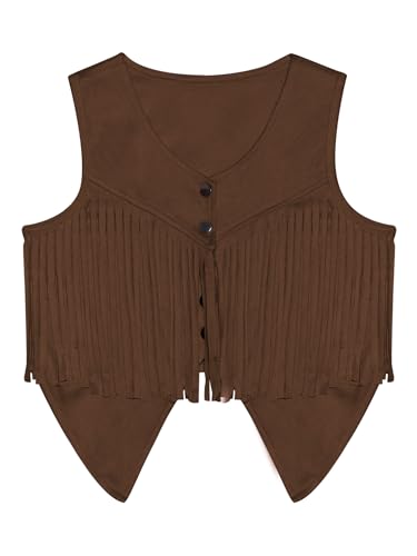 Moily Girls Suede Fringe Vest Sleeveless Boho Tassels Jacket Western Cowgirls Cardigan Top3