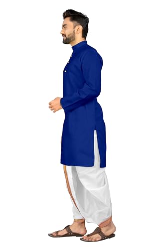Image of UNIQUE MOMENTS Men's Cotton Dhoti Kurta Set with Full Sleeves Solid Pattern Modern Style and Mandarin Collar Neck | Perfect for Puja & Celebrations