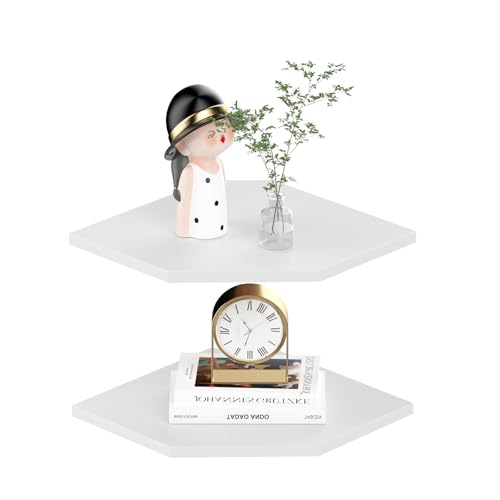 JJL Étagère d'angle 30 cm - avec Trous pour Fils, 2 Niveaux 33,7 cm Profondeur, Étagères en Bois pour Rangement Mural (Parfaites pour Haut-Parleur & Pièces...