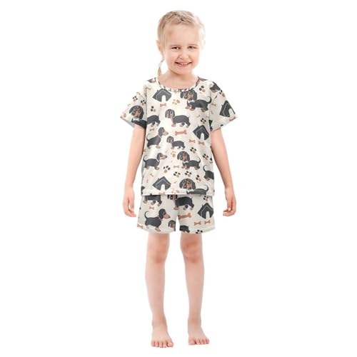 ALAZA Dachshund Dog Bone Paw Print Pajamas Short Sleeve 2 Piece Sleepwear Top and Bottom Pajama Set Unisex3