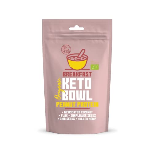 Diet Food Bio keto Bowl proteína de peanut 200 g, un producto de desayuno en una atmósfera similar a la papilla, dieta cetógena con alto contenido en grasas vegetales.