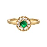 Whoiy Anillo de boda, anillo de compromiso, anillo de oro auténtico, anillo de boda con esmeralda de 0,2 quilates para mujer, Metal precioso Piedras preci, Esmeralda