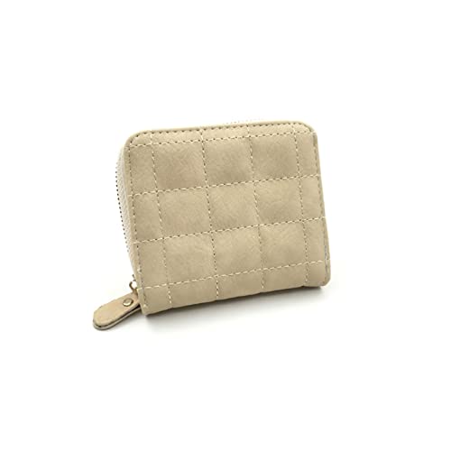 Womens wallet Mini PU Leather Plaid Purses Nubuck Card Holder Wallet Fashion Woman Small Zipper With Coin Purse (Beige)