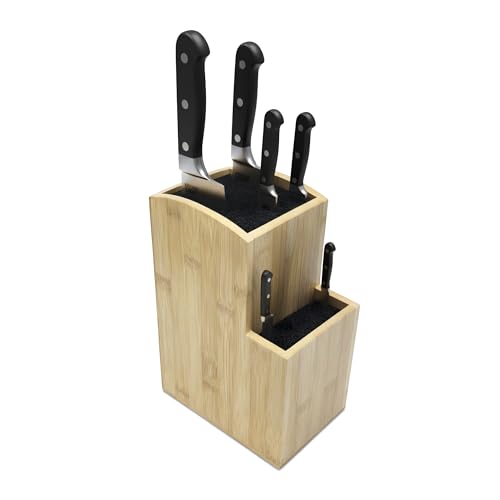 Bloque para Cuchillos Relaxdays vacío, bambú, 2 Niveles, HBT 25,5 x 11,5 x 18 cm, Soporte para Cuchillos, Natural/Negro