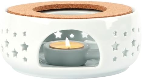 KAYCROWN Teapot Warmer, Ceramic Tea Warmer for Teapot, Tealight Warmer with Tealight Holder for Heating Coffee Milk Tea Warmer, Teapot Heater (White)