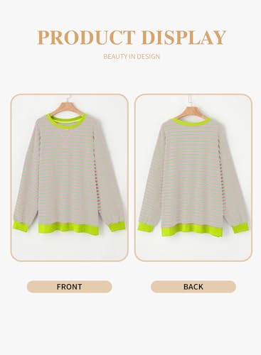Image of Eytino Women Plus Size Striped Color Block Crewneck Sweatshirt(1X-5X)