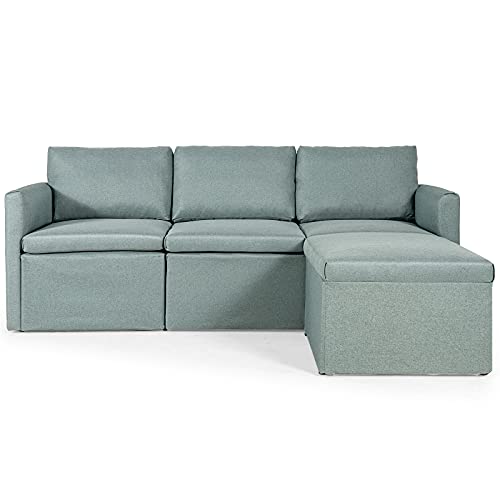 Giantex Convertible Sectional Sofa Couch, Modern L-Shaped Sectional Couch 3-Seat Sofa With Reversible Chaise, Spring Support Large Weight, Linen Fabric Corner Sofa Sets For Apartment, Dorm #TOP30