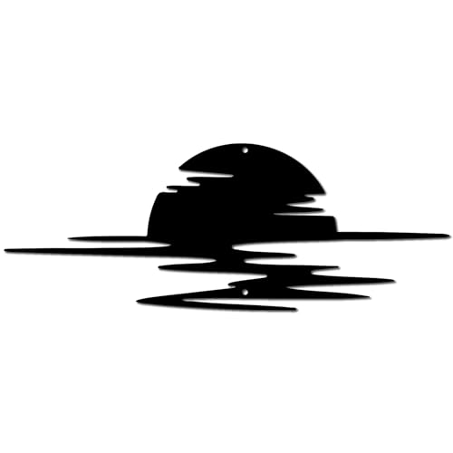 CREATCABIN Amanecer Metal Decoración Pared Metal Atardecer Arte Pared Decoración Mar Negro Corte Láser Adorno Colgante Decoración Pared Sol Escultura Minimalista Regalo Paisaje Natural Hogar 15x40cm