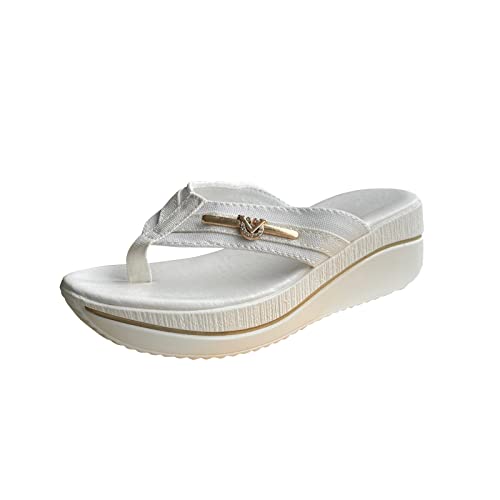 Wedge Sandals for Women Flip Flops Platform Comfortable Arch Support Sandals with Orthotic Plantar Slip On Wedge Shoes White