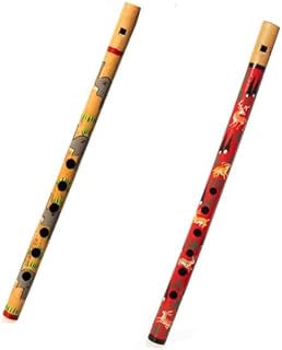 Decorative Traditional Handmade Wooden Bamboo Flute Basuri Indian Musical Instrument for gifting and Decoration (Elephant and Deer- Set of 2)
