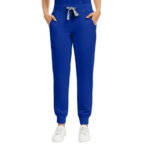 Image of Kitmaz Scrub Pants for Women - Mid Rise 4-Way Stretch Anti-Wrinkle Slim Fit Jogger Pants, Drawstring & 5 Pockets