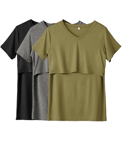 Image of Rnxrbb 4 Pack Nursing Tops for Breastfeeding Summer Short Sleeve T Shirts V Neck Postpartum Clothes
