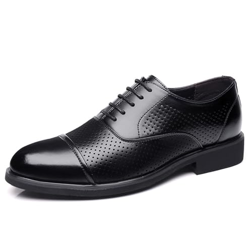 Men’s Genuine Leather Dress Shoes for Men, Breathable Hollow Round Toe Lace-up Business Formal Round Toe Wedding Classic Office Comfortable Oxford