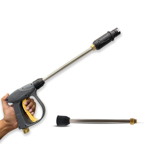 Image of SWASTIK Pressure Washer Spray Gun with Lockable Handle, 1L Foam Cannon & Extension Rod, Adjustable Nozzle Car Wash Kit, Compatible with STARQ, VANTRO, AGARO & Shakti (Yellow Gun)