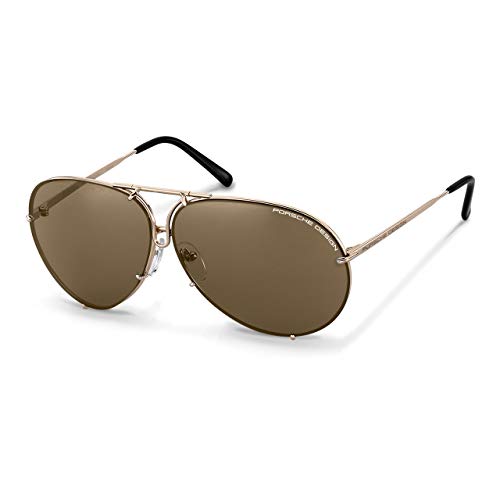 PORSCHE DESIGN P8478 A Aviator Sunglasses Light Gold w/Crystal Brown and Blue Silver Mirror (V604) 8478 66mm Authentic